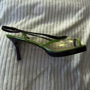 Miss Tina by Tina Knowles Green & Brown Slingback Heels with Clear Sides, 10